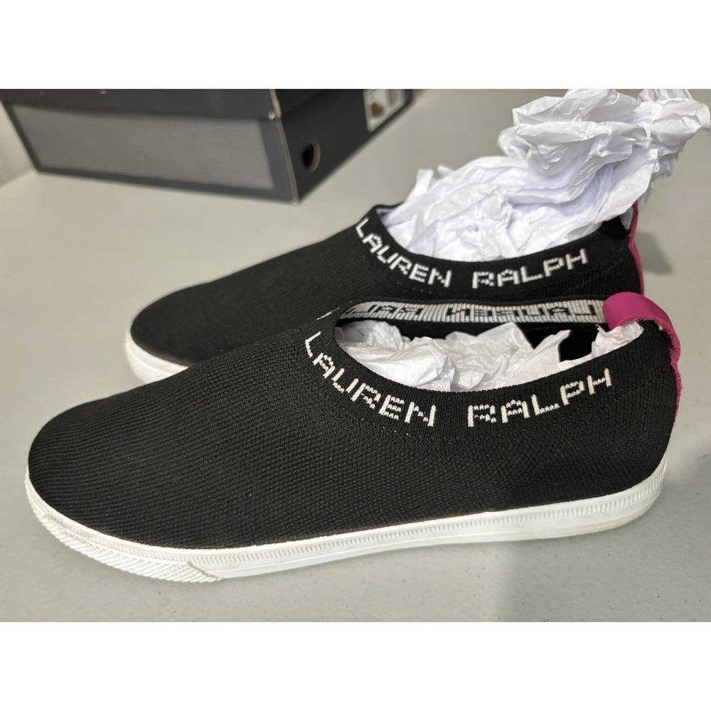 Ralph Lauren Jordyn Sneaker Slip On Tennis Shoe Black Women's 9